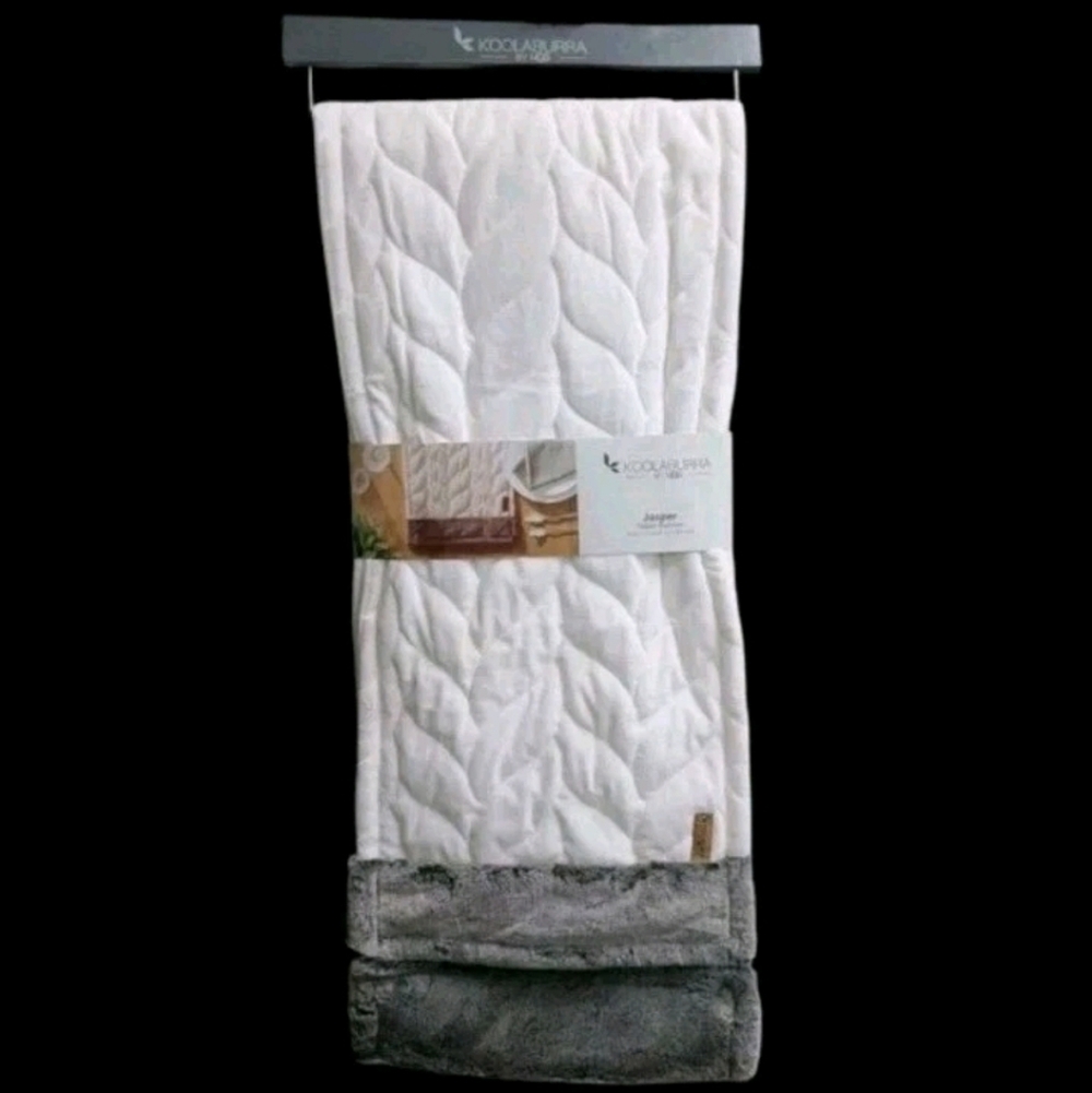 UGG Koolaburra Jasper White Quilted Table Runner Gray Faux Fur Farmhouse New